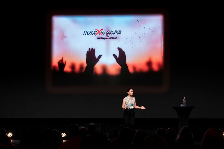 Rie Aleksandra Walle speaking on stage at Personverndagene 2026